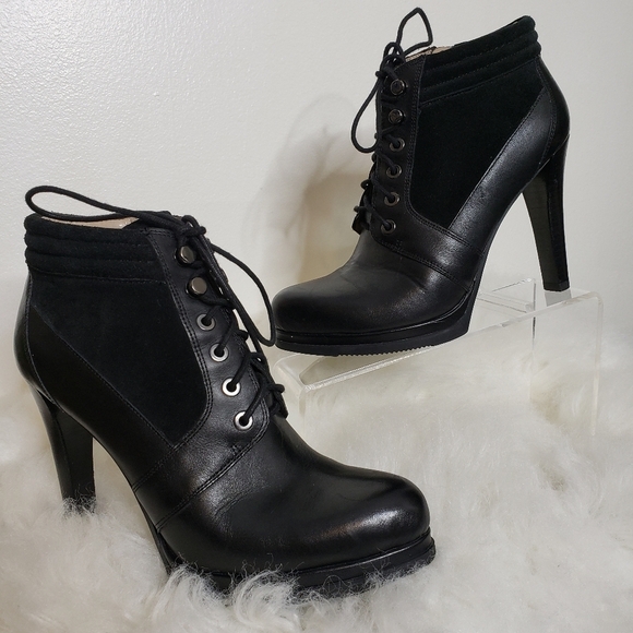 French Connection Sarina Lace Up Bootie Leather Ankle Padded Boots Mobwife Gloss - Picture 11 of 16